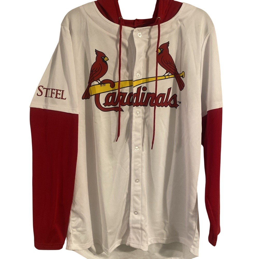 St Louis Cardinals MLB Hooded Baseball Jersey Mens XL White Red Stifel Logo Top